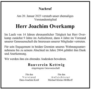 Nachruf zum Tod von Joachim Overkamp